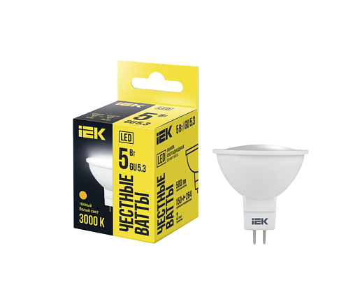 Лампа светодиодная MR16 софит 5Вт 230В 3000К GU5.3 IEK LLE-MR16-5-230-30-GU5: фотография 1