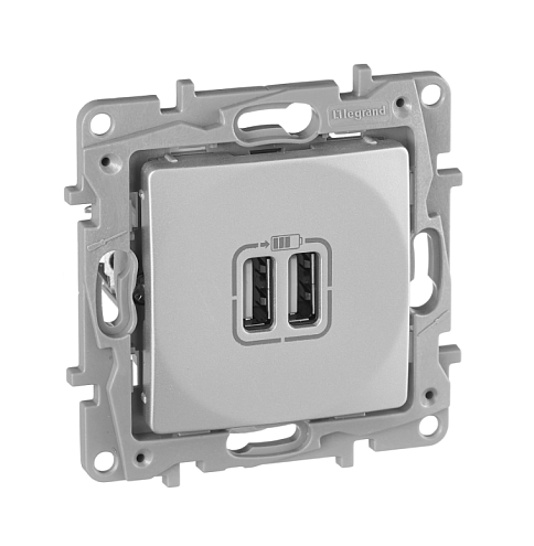 Механизм розетки 2xUSB Etika 240В/5В 2400мА алюминий Legrand 672494: фотография 1