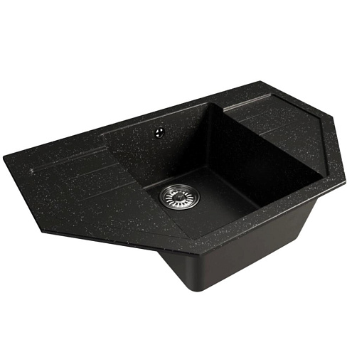 Мойка ML-GM24 угловая с крылом, черная (308), 790х490х200 мм: фотография 1