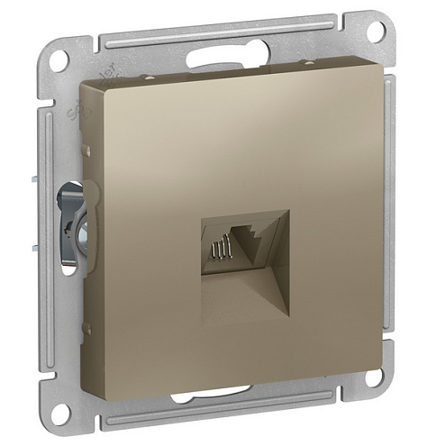 Механизм розетки телефонной 1-м СП ATLAS DESIGN RJ11 шампань SchE ATN000581: фотография 1