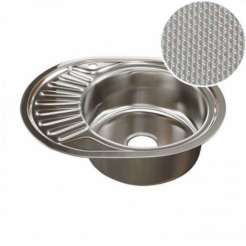 Мойка овал 450х570 правый выпуск 3 1/2" MIXLINE 180 мм с сифоном без гофры ДЕКОР: фотография 1