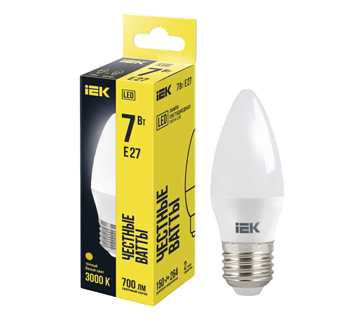 Лампа светодиодная C35 свеча 7Вт 230В 3000К E27 IEK LLE-C35-7-230-30-E27: фотография 1