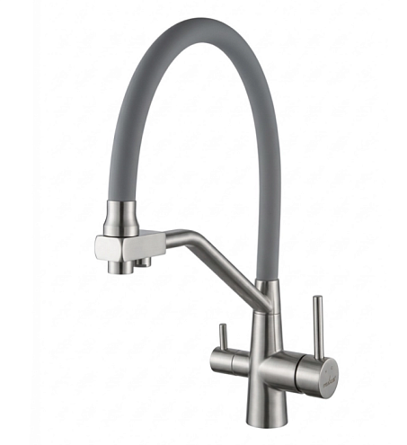 Смеситель для кухни 35k MIXLINE МЛНС-0404 (MLSS-0404) гибкий излив, подключение к фильтру, сатин/серый: фотография 1
