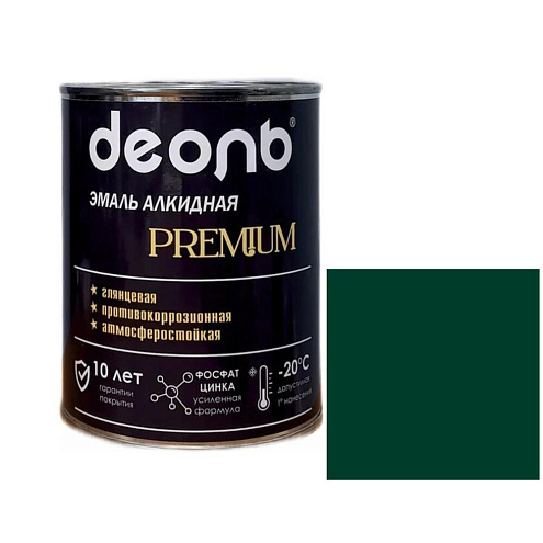 Антикоррозионная глянцевая эмаль PREMIUM ДЕОЛЬ Зеленый мох RAL 6005 0,75л: фотография 1