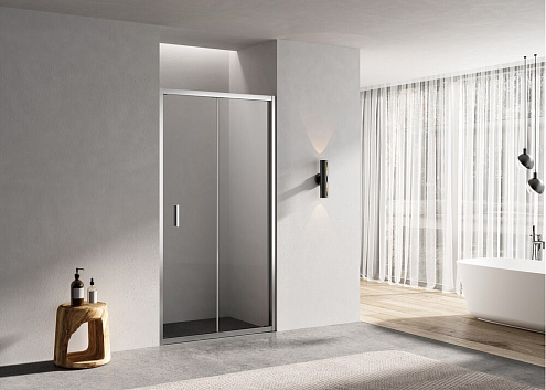 Душевое ограждение SANTREK AQUA Lea -SD-900-C-Chrome 900х1850 прямое стекло прозрачное 6мм, профиль хром: фотография 1