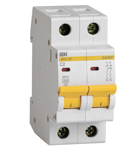 Выключатель автоматический модульный 2п C 2А 4.5кА ВА47-29 KARAT IEK MVA20-2-002-C: фотография 1