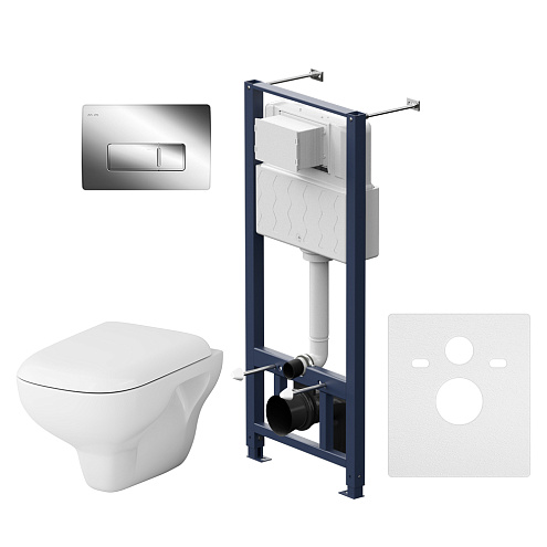 Унитаз подвесной с инсталляцией AM.PM Like IS48051.801700 безободковый, сиденьем микролифт, пневматической клавишей хром: фотография 1