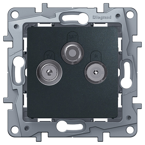 Механизм розетки TV-R-SAT СП Etika Plus с топологией &quot;звезда&quot; 2дБ антрацит Leg 672656: фотография 1
