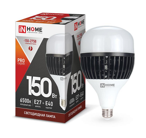 Лампа светодиодная LED-HP-PRO 150Вт 230В E27 Е40 6500К 13500лм с адаптером IN HOME 4690612035703: фотография 1