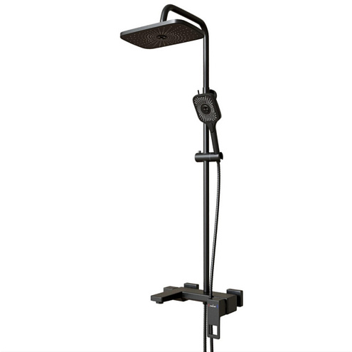 Душевая система ML34-06 "Solo Black" смеситель 35к с изливом+лейка 3позиции+душевой шланг+тропический душ: фотография 1