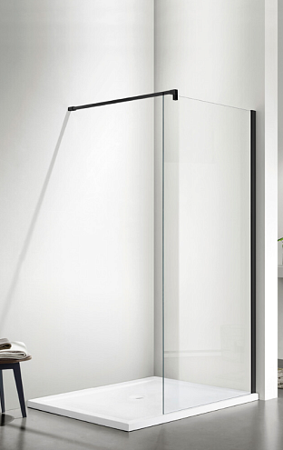 Душевое ограждение SANTREK AQUA Тour - SG-800-С-Matt Black 800х1950 стекло прозрачное 6мм, профиль чёрный, штанга в комплекте: фотография 1