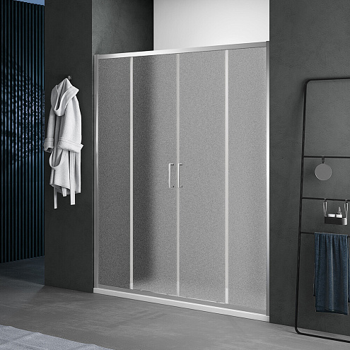 Душевое ограждение SANTREK AQUA Lea- DF-1600-G-Chrome 1600х1850 прямое стекло Грейп 5мм, профиль хром: фотография 1