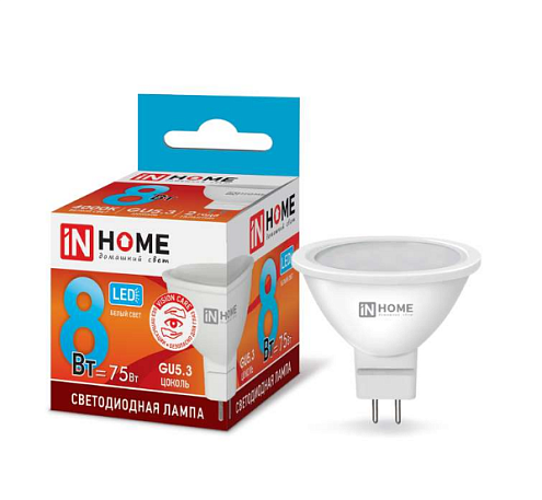 Лампа светодиодная LED-JCDR-VC 8Вт 4000К нейтр. бел. GU5.3 720лм 230В IN HOME 4690612020334: фотография 1