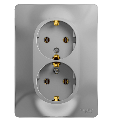 Розетка двойная Glossa 16А IP20 с заземлением в сборе алюминий Systeme Electric GSL000324: фотография 1