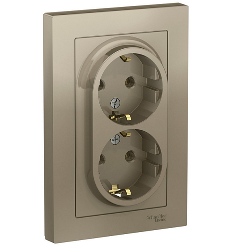 Розетка 2-м ATLAS DESIGN с заземл. 16А в сборе шампань SchE ATN000524: фотография 1