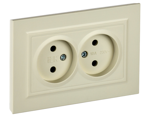 Розетка 2-местная BRITE без заземления без защитных шторок 10А в сборе РС12-2-БрКр бежевый IEK BR-R20-10-K10-F: фотография 1