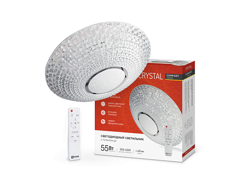 Светильник светодиодный COMFORT CRYSTAL 55Вт 230В 3000-6500K 4400Лм 400x100мм с пультом ДУ IN HOME 4690612034898: фотография 1