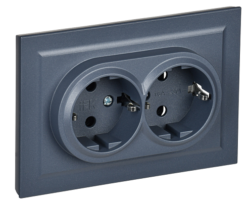 Розетка 2-местная BRITE РС12-3-БрМ с заземлением без защитных шторок 16А в сборе маренго IEK BR-R21-16-K35-F: фотография 1