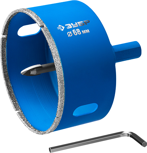 Коронка алмазная по керамической плитке с центрирующим сверлом 68мм, ЗУБР: фотография 1