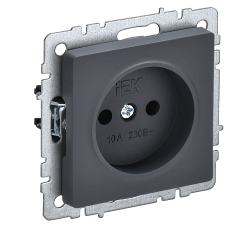 Розетка 1-местная BRITE без заземления без защитных шторок 10А РС10-1-0-БрГ механизм графит IEK BR-R10-10-K53: фотография 1