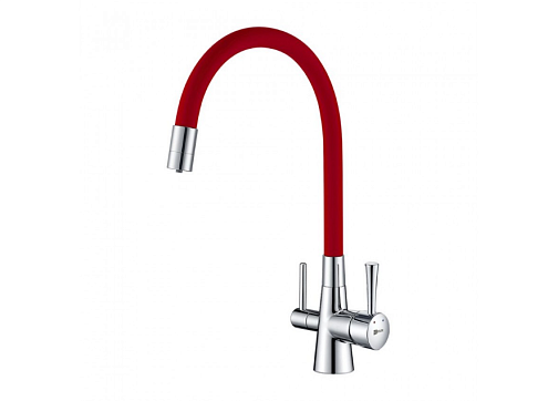 Смеситель Lemark &quot;Комфорт&quot; LM3075C-Red для кухни с гибким изливом с подключением к фильтру питьевой воды хром/красный: фотография 1