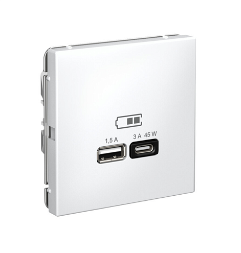 Розетка USB ArtGallery тип A+C 45Вт QC PD высокоскоростная ЗУ механизм белый Systeme Electric GAL000129: фотография 1