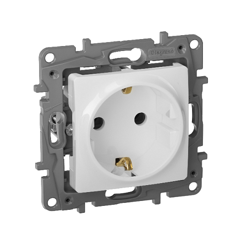 Механизм розетки 1-м СП Etika с заземл. винт. клеммы бел. Leg 672221: фотография 1