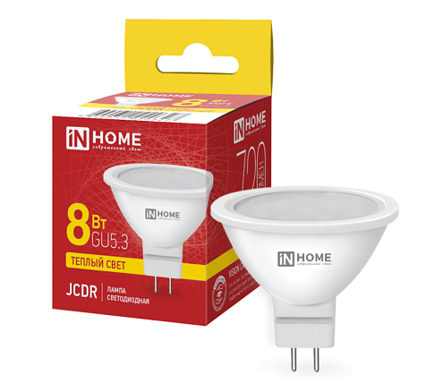 Лампа светодиодная LED-JCDR-VC 8Вт рефлектор 230В GU5.3 3000К 720Лм IN HOME 4690612020327: фотография 1