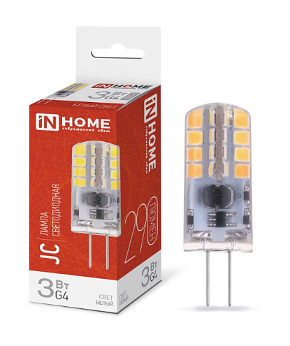 Лампа светодиодная LED-JC 3Вт 12В 4000К нейтр. бел. G4 290лм IN HOME 4690612036021: фотография 1