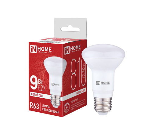 Лампа светодиодная LED-R63-VC 9Вт рефлектор 230В Е27 4000К 810Лм IN HOME 4690612024325: фотография 1