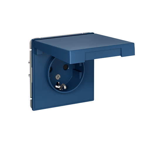 Розетка ArtGallery 16А IP20 с заземлением защитные шторки с крышкой механизм аквамарин Systeme Electric GAL001146: фотография 1