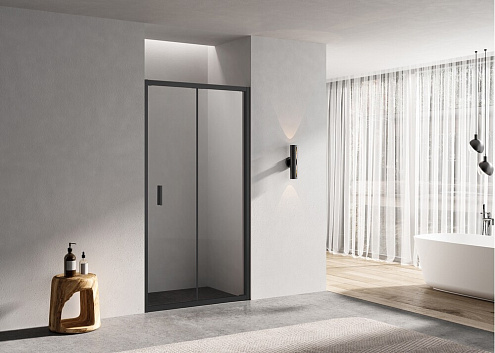 Душевое ограждение SANTREK AQUA Lea- SD-1000-C-Matt Black 1000х1850 прямое стекло прозрачное 6мм, профиль черный: фотография 1