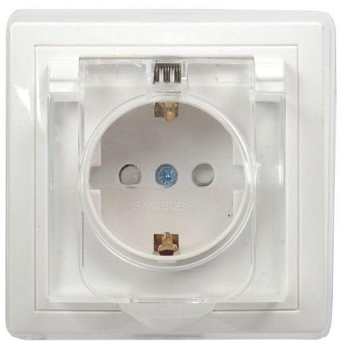 Розетка 1-м СП Кварта РСбш10-3-ККБ-44 16А IP44 с заземл. защ. шторки с крышкой керамика бел. IEK ERK70-K01-10-DM-44: фотография 1