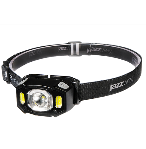Фонарь налобный AccuH3-L5W-bk 5Вт LED + 2хRED SMD IP54 аккумулятор 1200мА.ч 5 режимов: 100проц. 180лм 3.5ч/50проц. 110лм 5.5ч/30проц. 65лм 15ч/красн. 28ч/мигающ. красн. 12ч управл. жестами черн. JazzWay 5036703: фотография 1