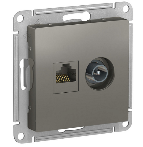 Механизм розетки 2-м ATLAS DESIGN комп. RJ45 кат.5E+TV сталь SchE ATN000989: фотография 1