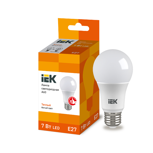 Лампа светодиодная Eco A60 7Вт грушевидная 3000К E27 630лм 230-240В IEK LLE-A60-7-230-30-E27: фотография 1