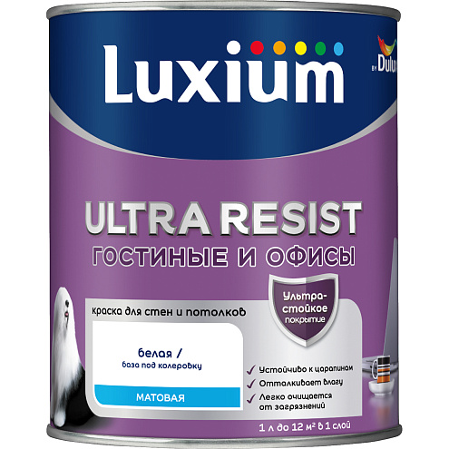 Краска ультростойкая Luxium Ultra Resist Гостинные и Офисы BW, 1л "Эффект лотоса" : фотография 1