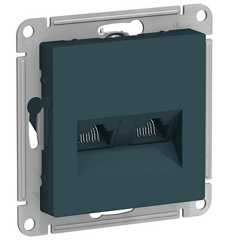 Механизм розетки компьютерной 2-м ATLAS DESIGN RJ45 + RJ45 кат.5e изумруд SchE ATN000885: фотография 1