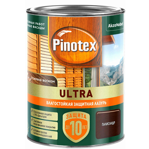 Влагостойкая лазурь с воском для дерева Pinotex Ultra Палисандр 0,9л: фотография 1