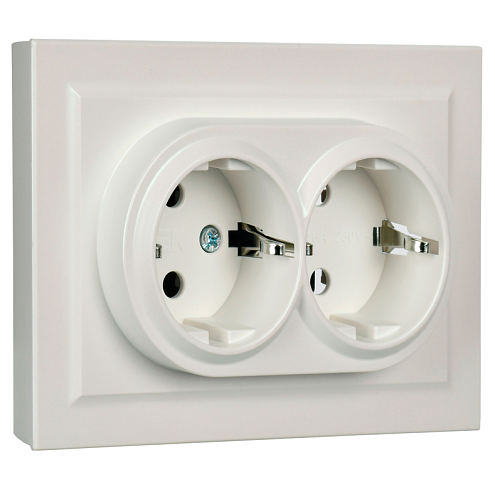 Розетка двойная BRITE РС12-3-БрЖ 16А в сборе с заземлением без защитных шторок жемчуг IEK BR-R21-16-K36-F: фотография 1