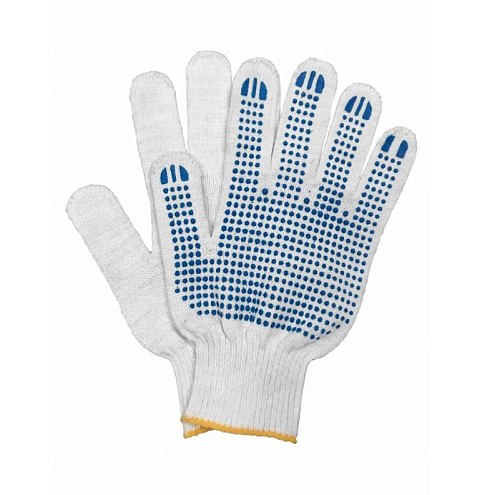 Перчатки трикотажные х/б с ПВХ, 10класс, 4-нитка белые: фотография 1