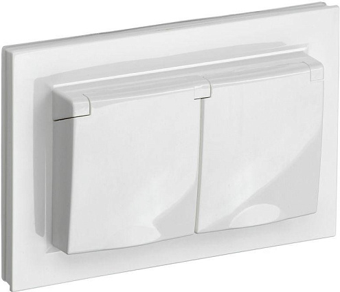 Розетка 2-м СП BRITE РСбш12-3-44-БрБ 16А в сборе IP44 с крышкой бел. IEK BR-R26-16-44-K01-F: фотография 1