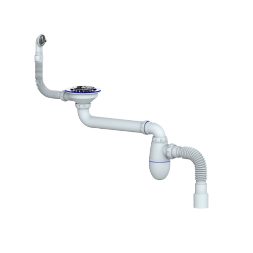 Сифон 3 1/2&quot; со смещением, круглый перелив, с гофрой 40х40/50 Unicorn BC23: фотография 1