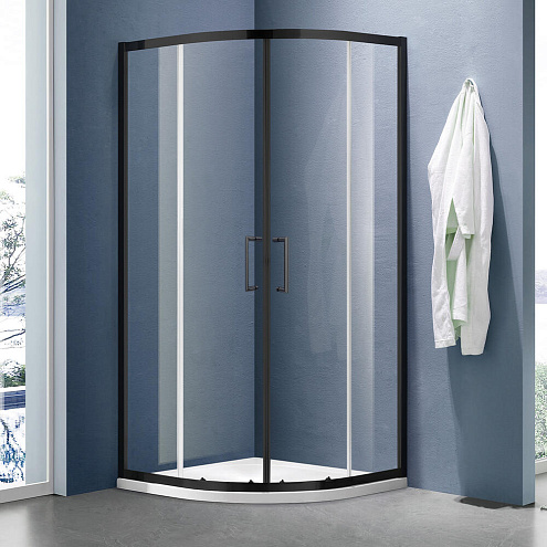 Душевое ограждение SANTREK AQUA Lea-R-900-C-Matt Black 900х900х1850 радиус, стекло прозрачное 5мм, профиль Чёрный: фотография 1