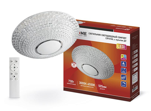 Светильник светодиодный COMFORT CRYSTAL 75Вт 230В 3000-6500К 6000лм 505х100мм с пультом ДУ IN HOME 4690612034782: фотография 1