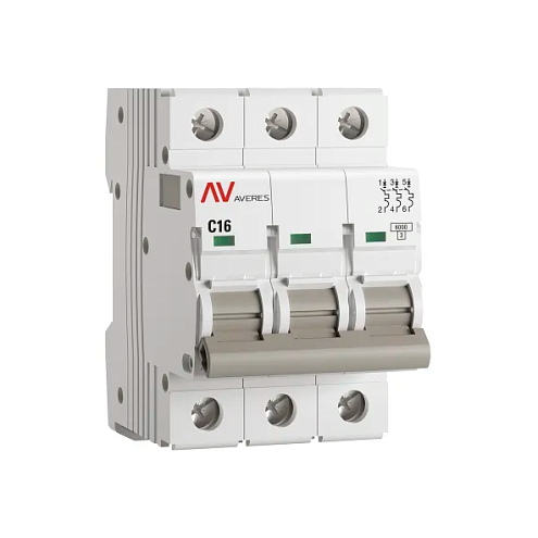 Выключатель автоматический модульный 3п C 16А 6кА AV-6 AVERES EKF mcb6-3-16C-av: фотография 1