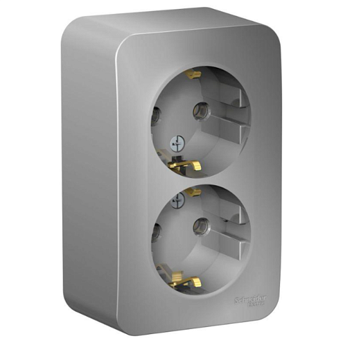 Розетка 2-м ОП Blanca 16А IP20 250В с заземлением без защитных шторок с изолированной пластиной алюминий SE BLNRA010213: фотография 1