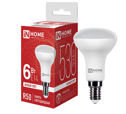 Лампа светодиодная LED-R50-VC 6Вт рефлектор 230В Е14 4000К 530Лм IN HOME 4690612024264: фотография 1