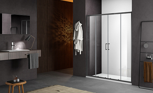 Душевое ограждение SANTREK AQUA Lea- DF-1600-C-Gun Mate 1600х1850 прямое стекло прозрачное 5мм, профиль Оружейная сталь: фотография 1