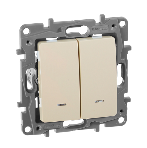 Механизм выключателя 2-клавишный Etika (сх.5L) 10АХ IP20 с подсветкой безвинтовые зажимы слоновая кость Legrand 672304: фотография 1